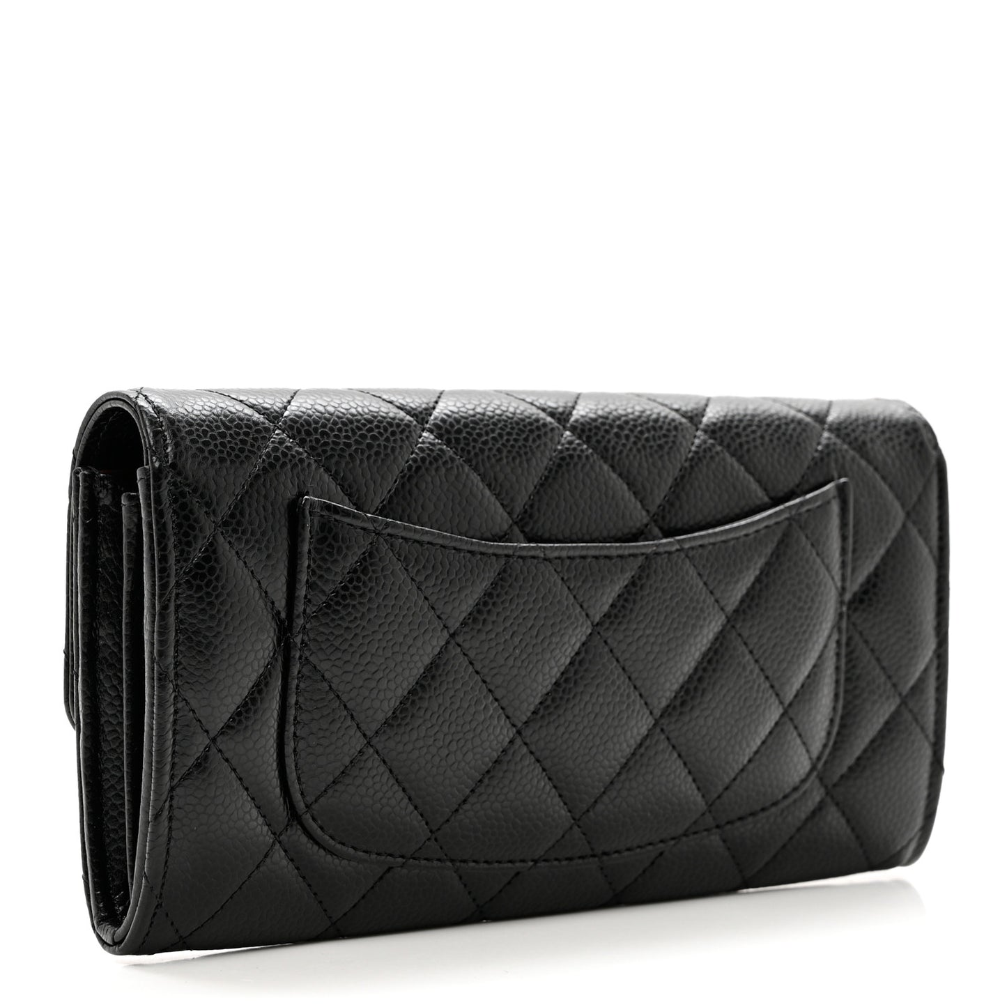 Caviar Quilted Large Gusset Flap Wallet Black