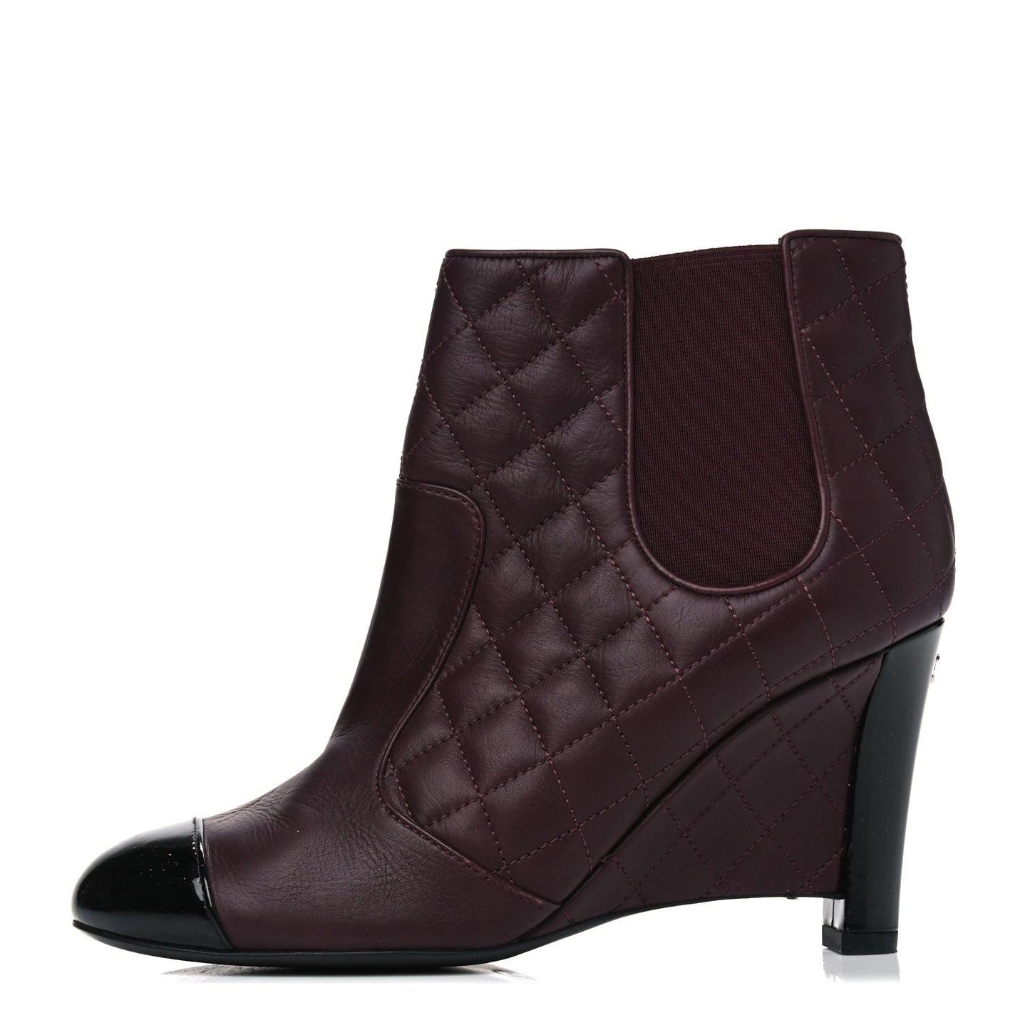 Lambskin Patent Quilted Wedge Ankle Boots 38 Burgundy
