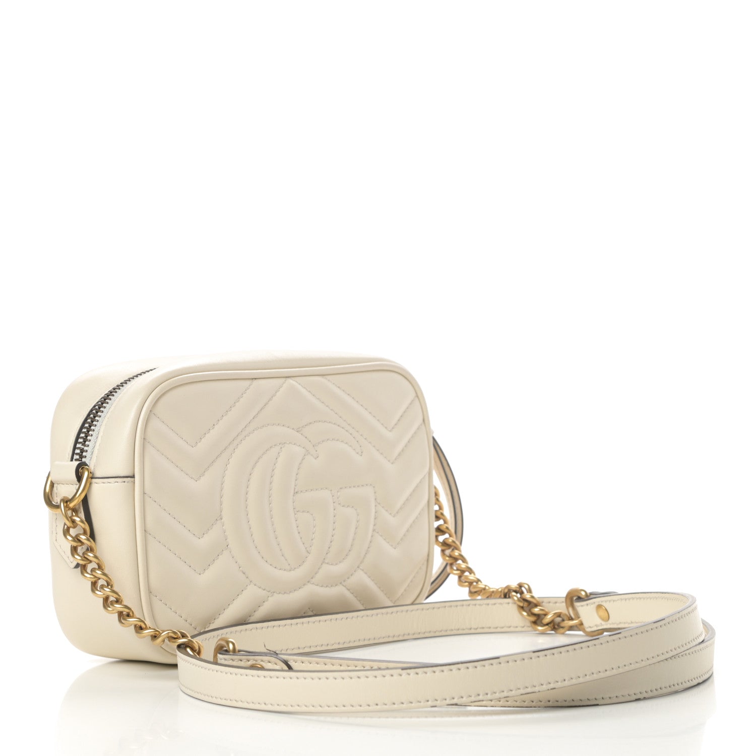 Gucci Calfskin Matelasse Mini GG Marmont Chain Shoulder Bag White 3 of 14