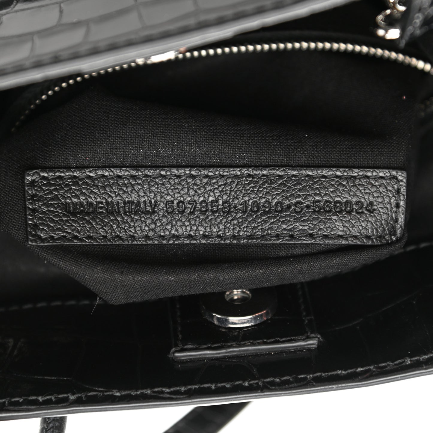 Shiny Calfskin Logo Crocodile Embossed North South Shopper Tote XXS Black White