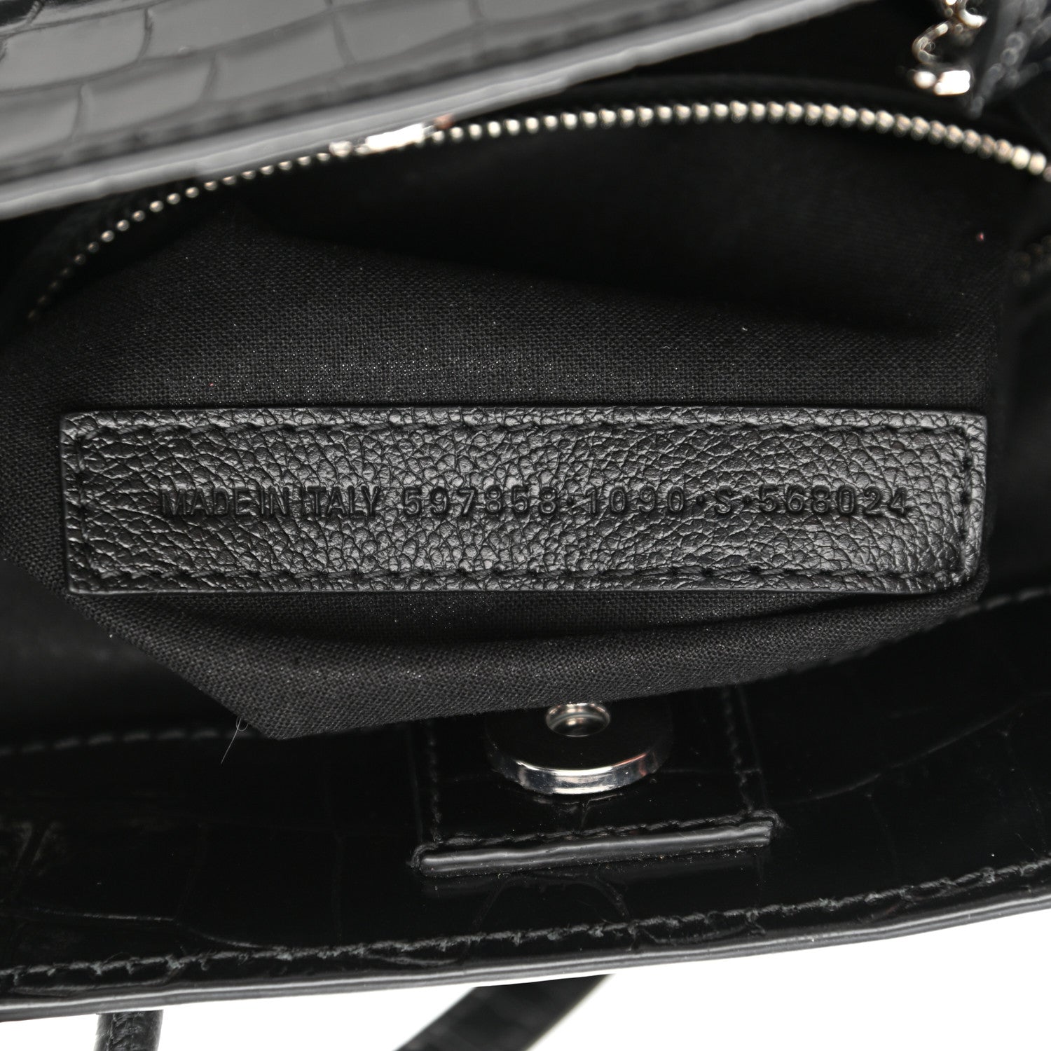 Balenciaga Shiny Calfskin Logo Crocodile Embossed North South Shopper Tote XXS Black White 7 of 10