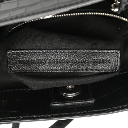 Balenciaga Shiny Calfskin Logo Crocodile Embossed North South Shopper Tote XXS Black White 7 of 10