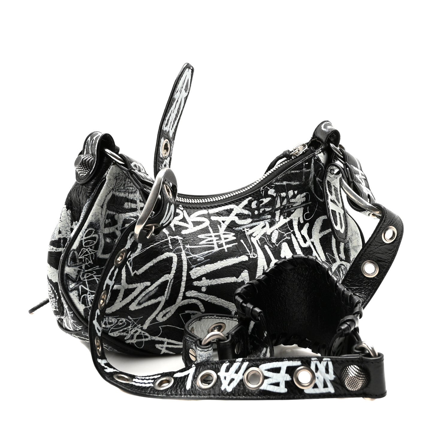 Agneau Arena Graffiti Le Cagole Shoulder Bag XS White Black