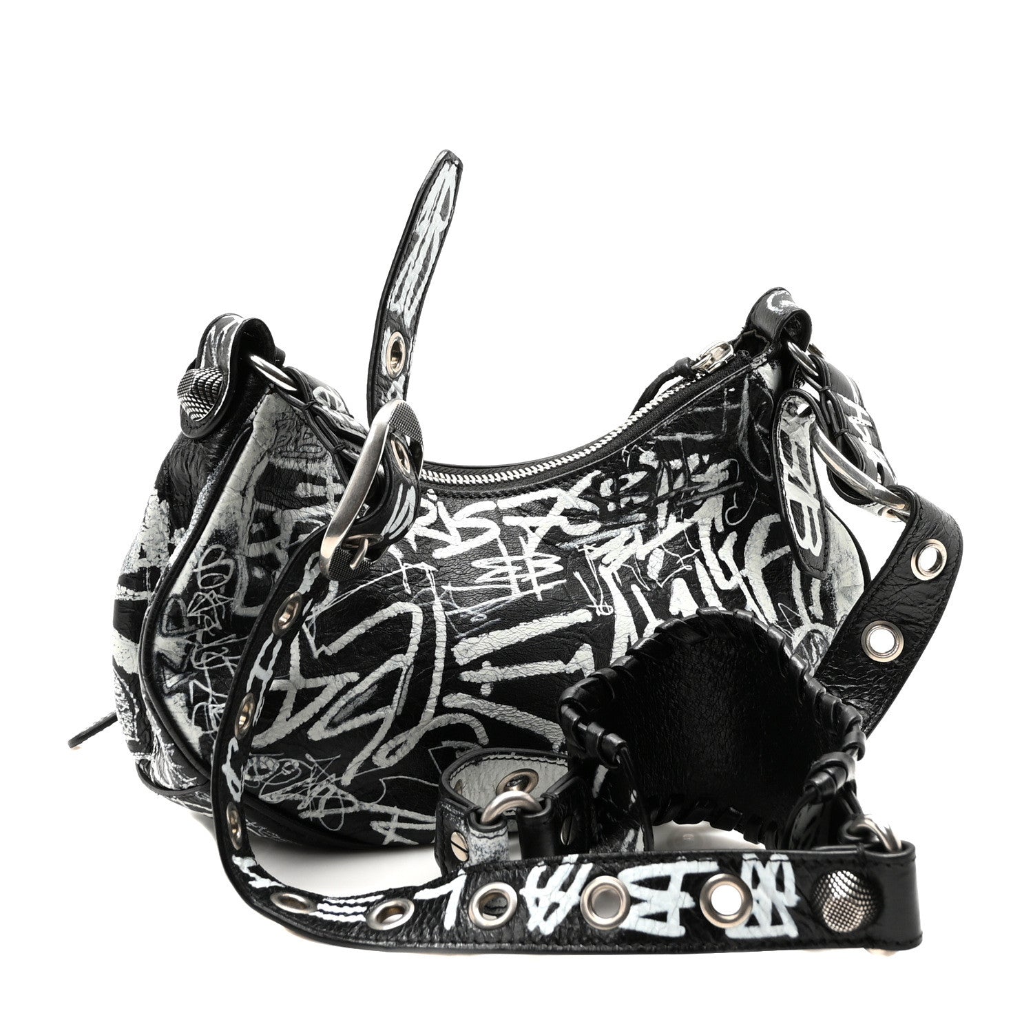 Balenciaga Agneau Arena Graffiti Le Cagole Shoulder Bag XS White Black 4 of 11