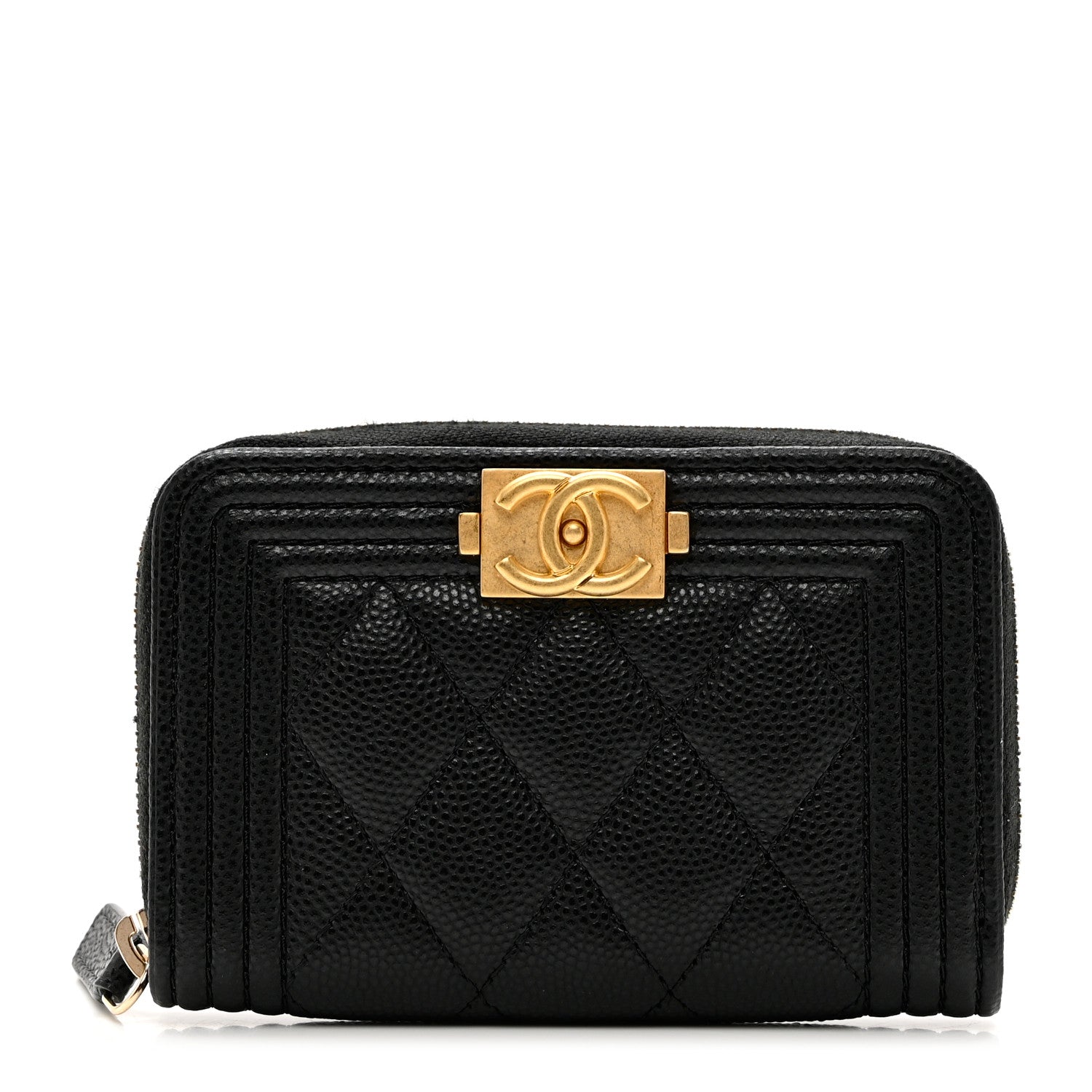 Chanel Caviar Quilted Boy Zip Around Coin Purse Wallet Black 1 of 7