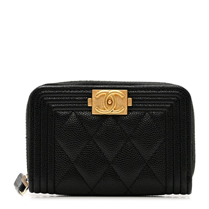 Chanel Caviar Quilted Boy Zip Around Coin Purse Wallet Black 1 of 7