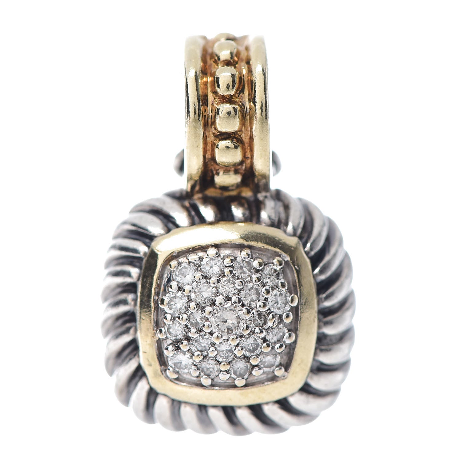 David Yurman Sterling Silver 18K Yellow Gold Diamond 7mm Albion Enhancer Pendant 1 of 3