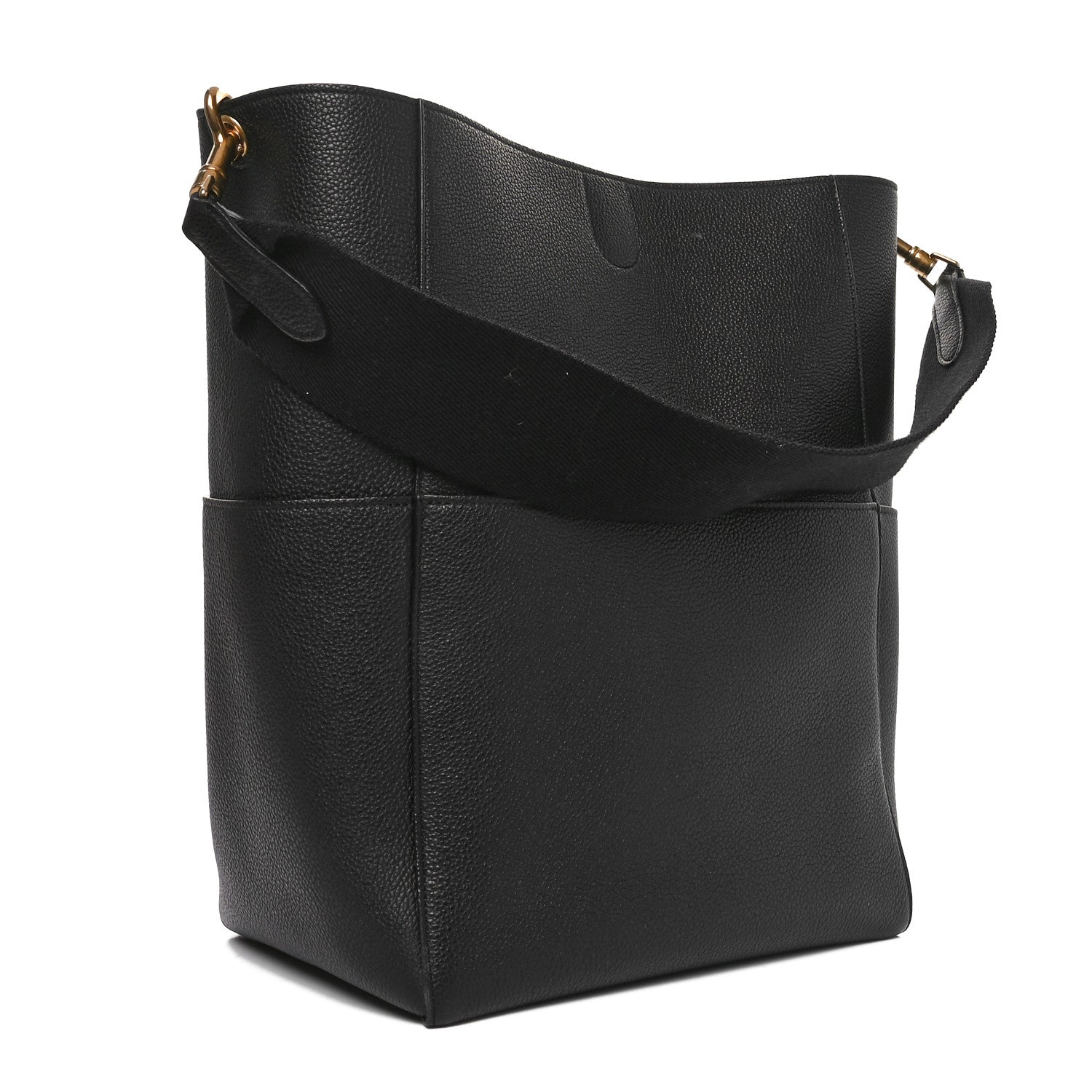 Celine Soft Grained Calfskin Sangle Bucket Bag Black 3 of 9