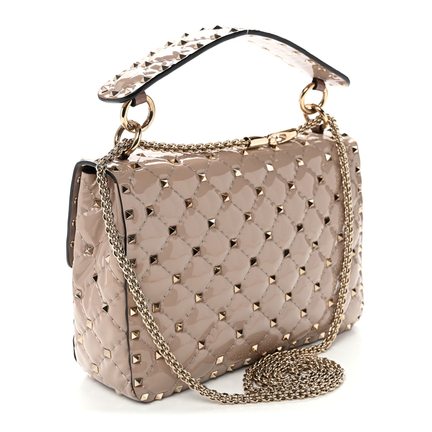 Valentino Garavani Patent Medium Rockstud Spike Shoulder Bag Poudre 3 of 10
