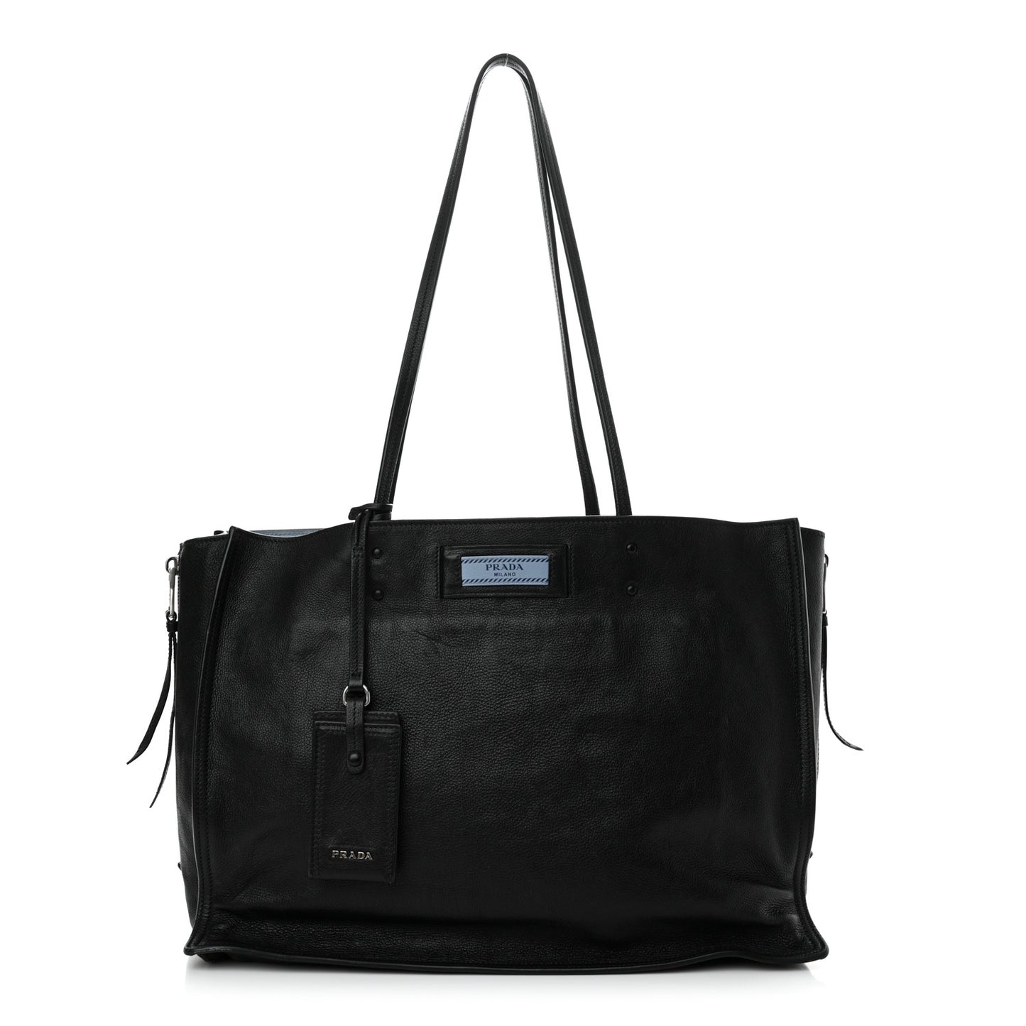 Glace Calfskin Etiquette Shopping Bag Black Astrale