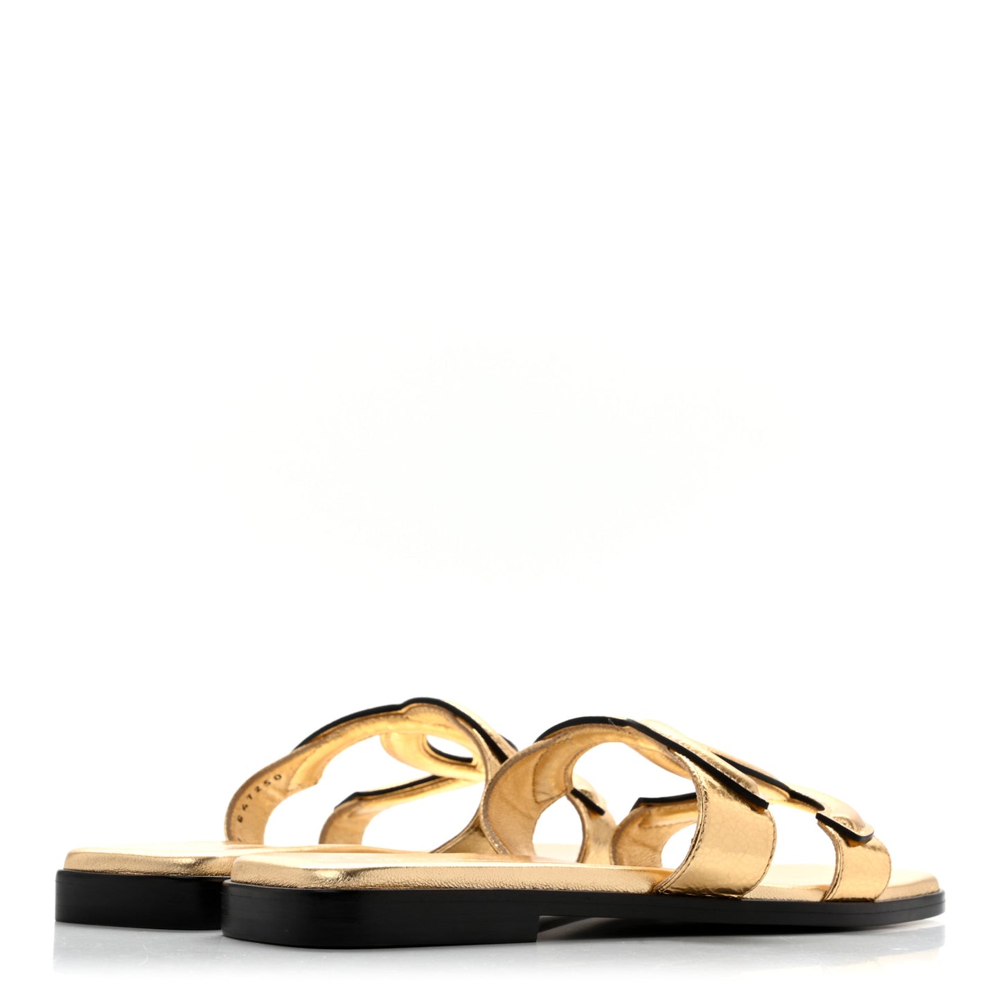 Crackled Laminated Calfskin CC Cut Out Mules Sandals 37 Gold