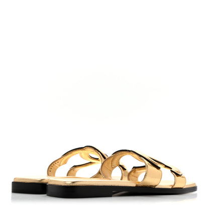 Chanel Crackled Laminated Calfskin CC Cut Out Mules Sandals 37 Gold 5 of 10