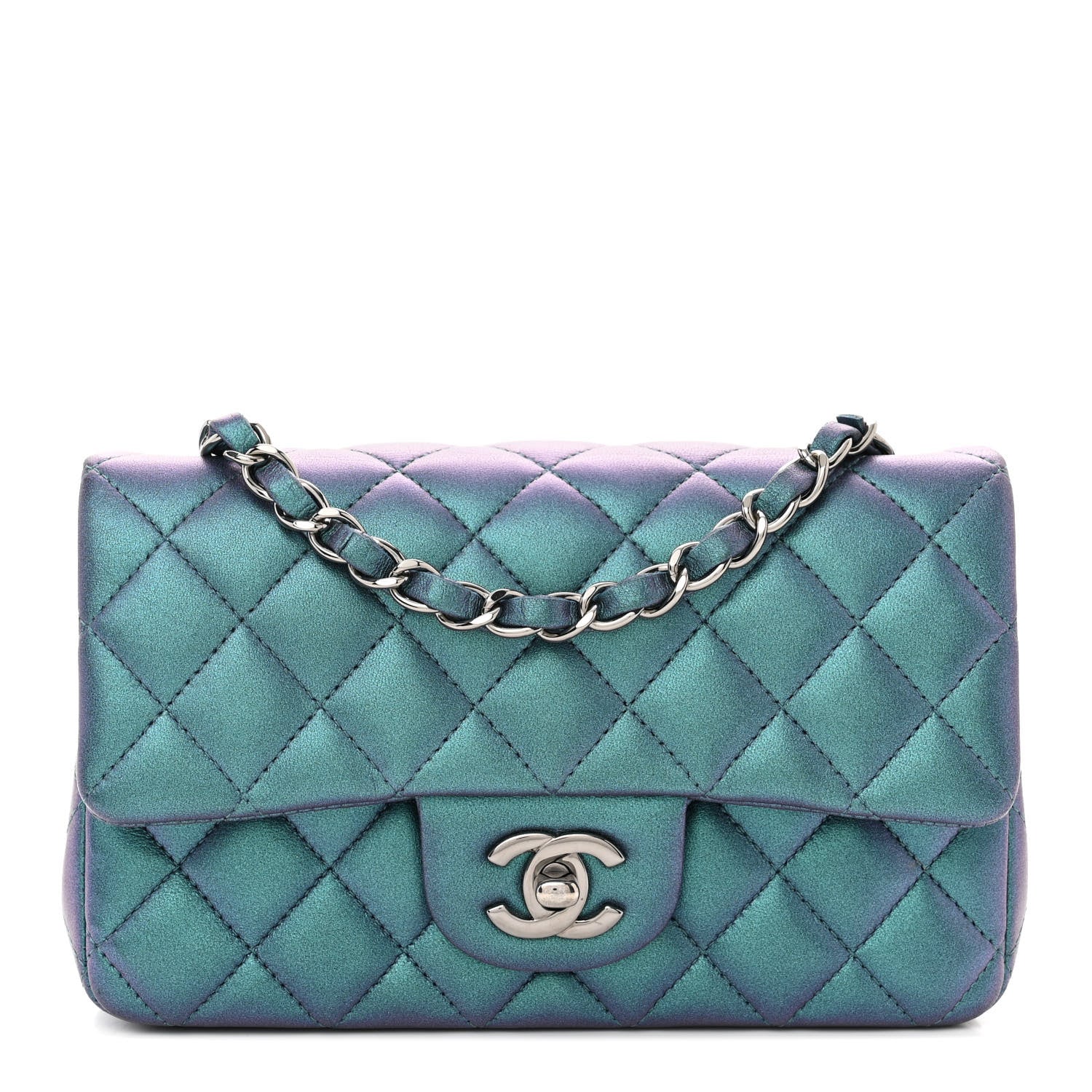 Chanel Iridescent Lambskin Quilted Mini Rectangular Flap Turquoise 1 of 10