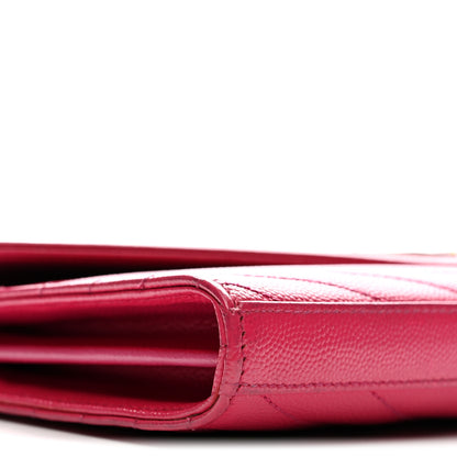 Saint Laurent Grain De Poudre Matelasse Chevron Monogram Chain Wallet Lipstick Fuchsia 11 of 15