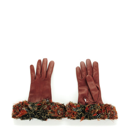 Chanel Lambskin Feather Gloves 7 Bordeaux 1 of 6