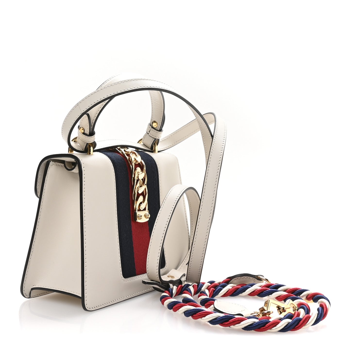 Calfskin Embroidered Mini Sylvie Top Handle Bag White