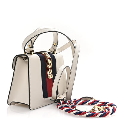 Gucci Calfskin Embroidered Mini Sylvie Top Handle Bag White 3 of 11