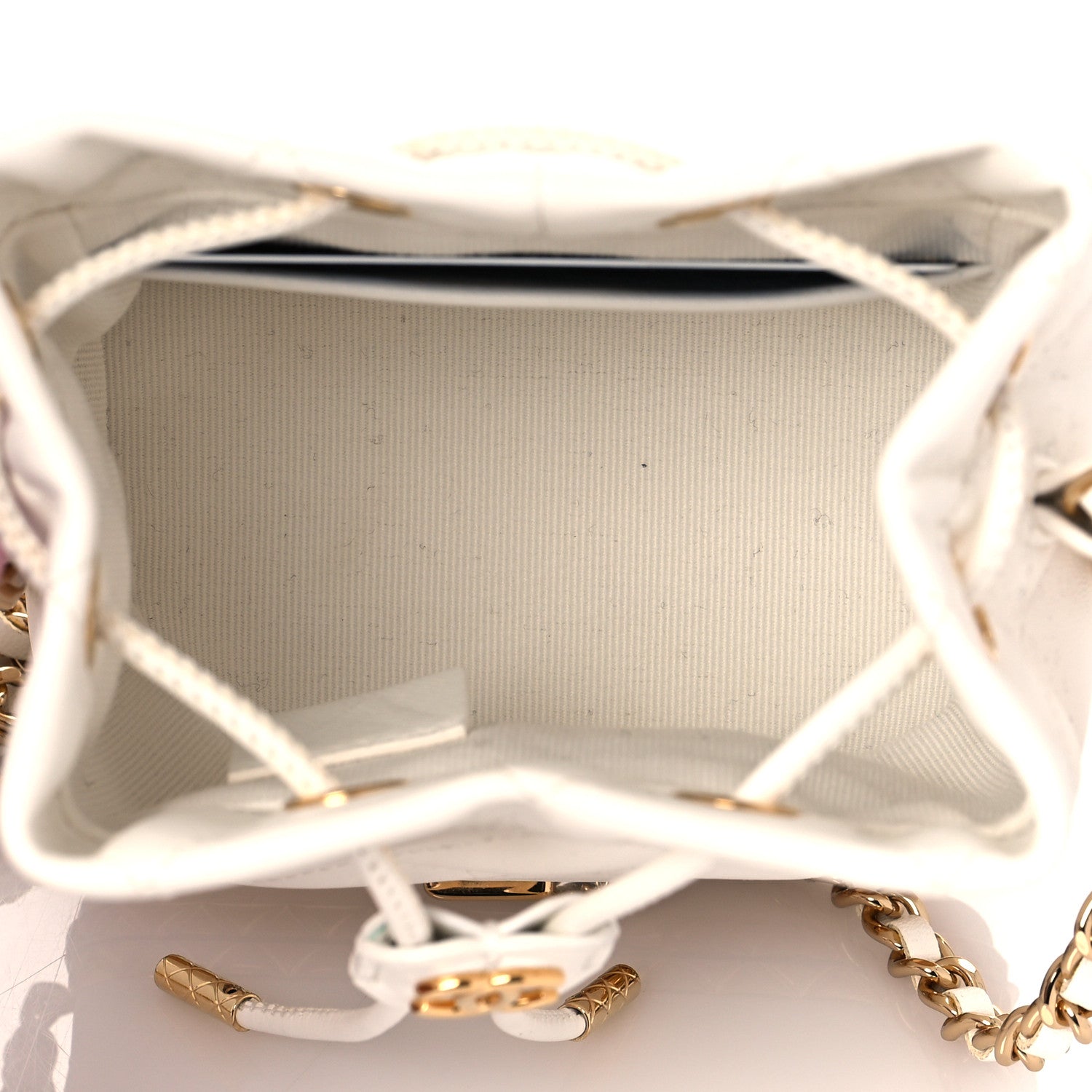 Chanel Metal Lambskin Quilted Small Chain Bucket Bag White 5 of 11