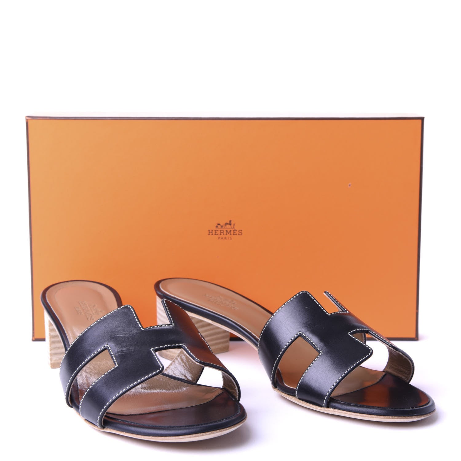 Hermes Calfskin Oasis Sandals 37.5 Black 10 of 10
