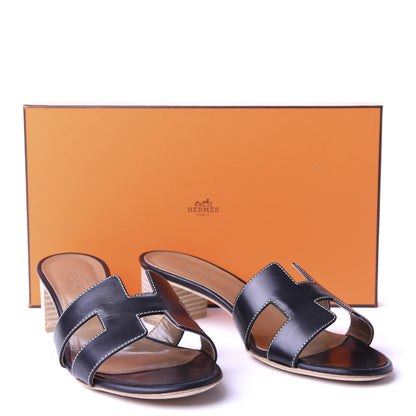Hermes Calfskin Oasis Sandals 37.5 Black 10 of 10