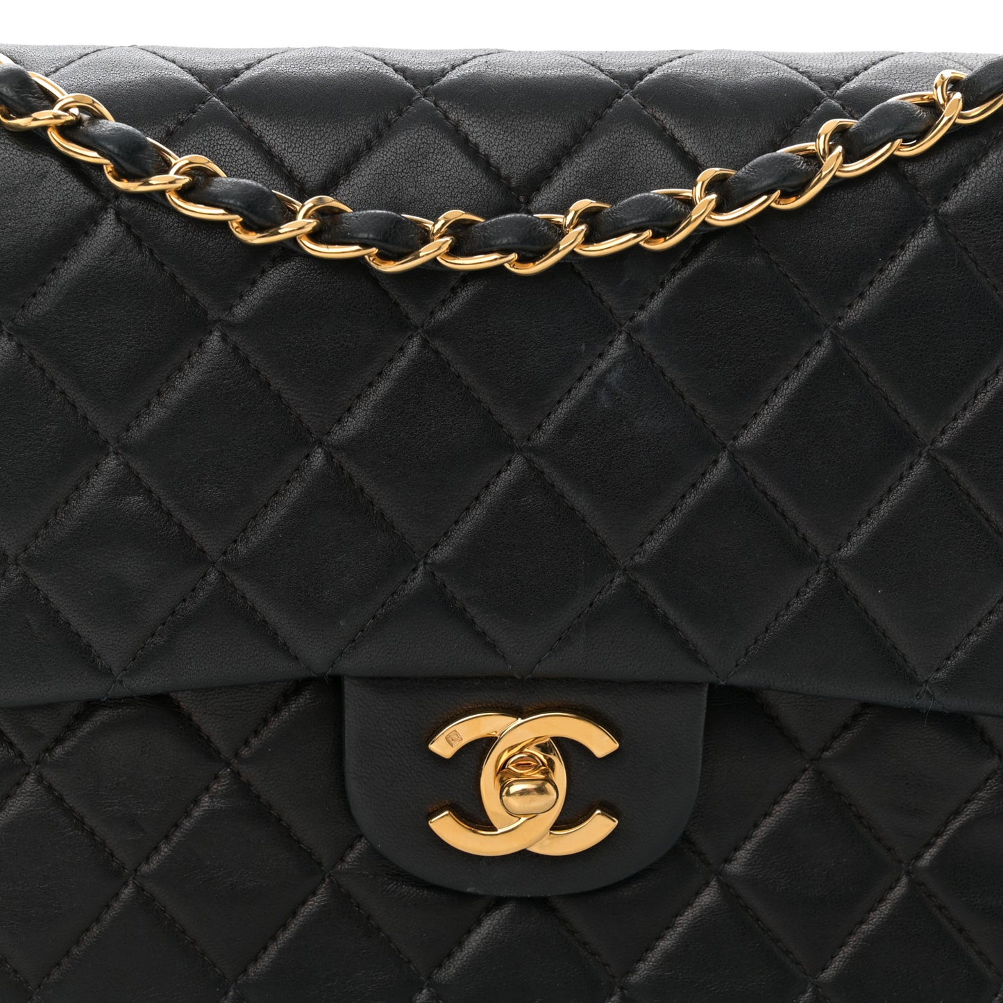 Lambskin Quilted Medium Double Flap Black