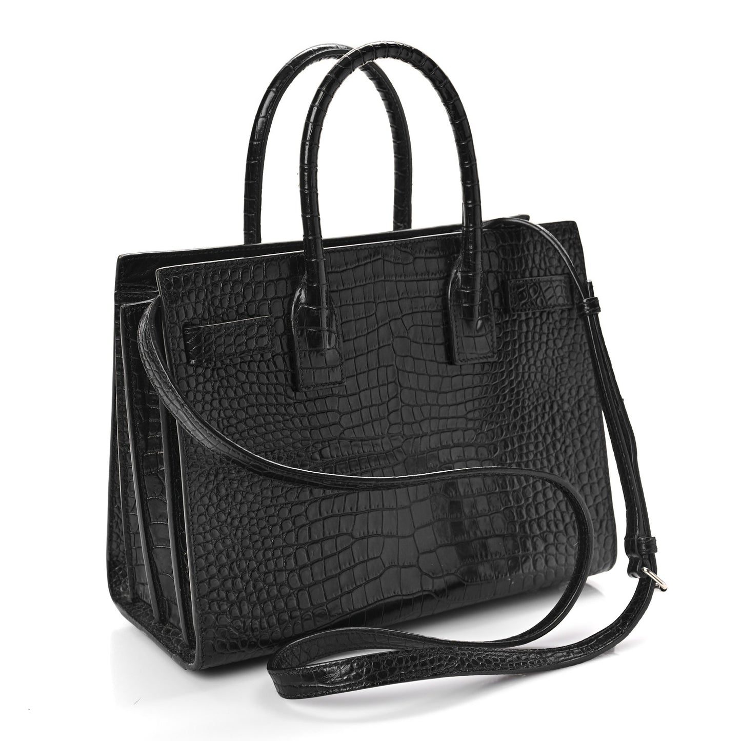 Calfskin Crocodile Embossed Baby Sac De Jour Black