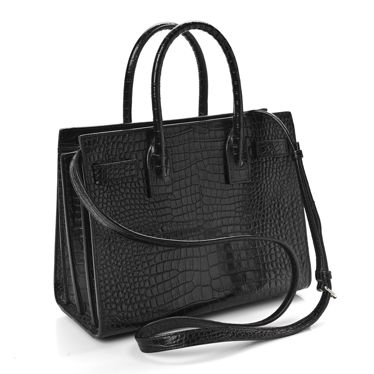 Saint Laurent Calfskin Crocodile Embossed Baby Sac De Jour Black 4 of 13
