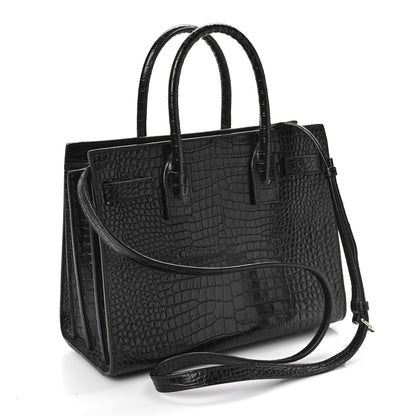 Saint Laurent Calfskin Crocodile Embossed Baby Sac De Jour Black 4 of 13