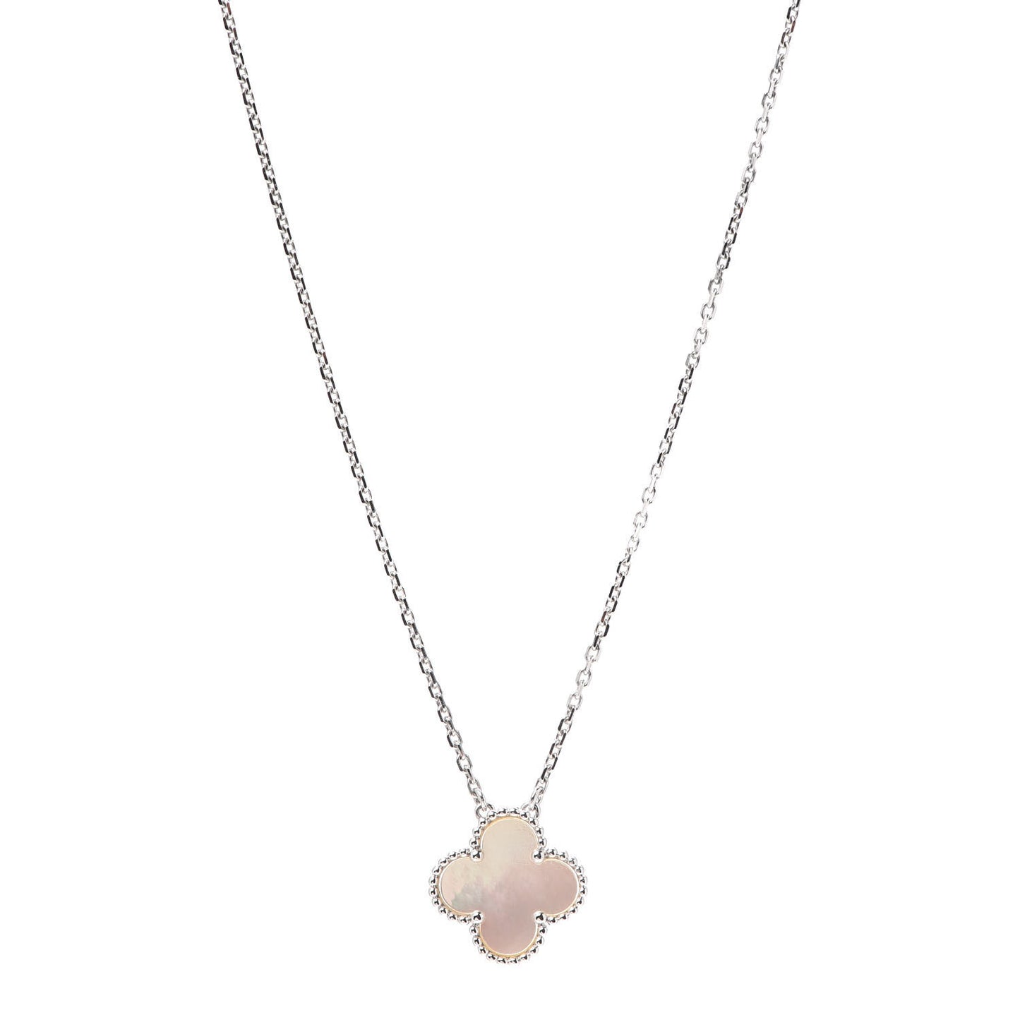 18K White Gold Mother of Pearl Vintage Alhambra Pendant Necklace