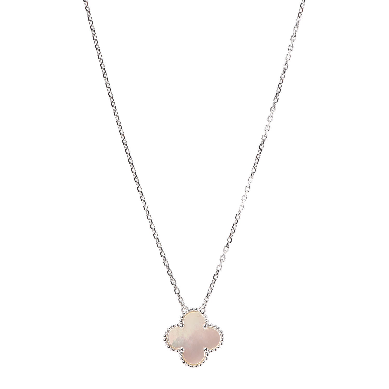 Van Cleef & Arpels 18K White Gold Mother of Pearl Vintage Alhambra Pendant Necklace 1 of 7