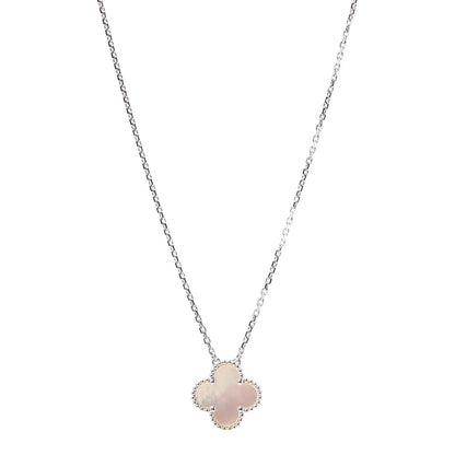 Van Cleef & Arpels 18K White Gold Mother of Pearl Vintage Alhambra Pendant Necklace 1 of 7