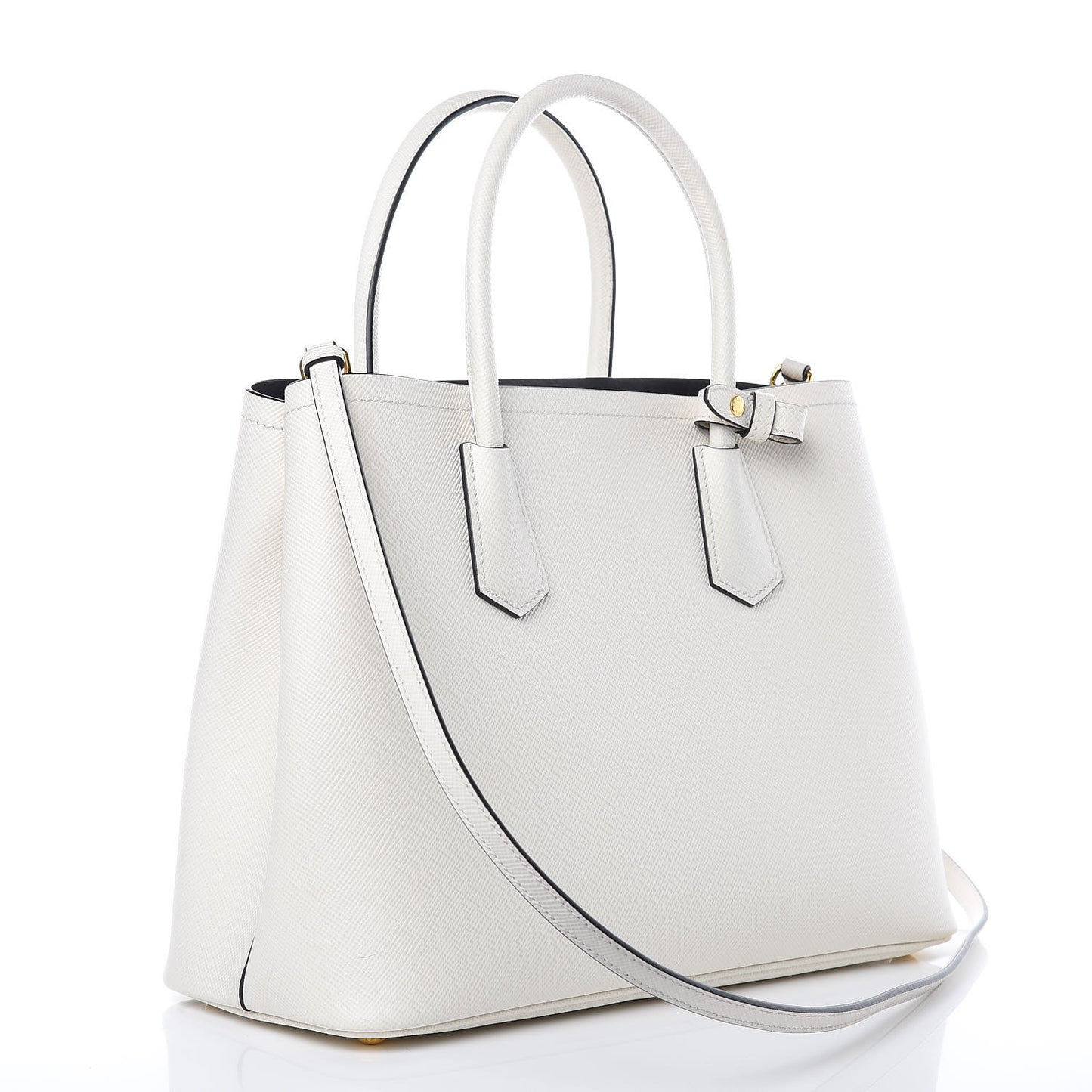 Saffiano Cuir Small Double Bag White Black