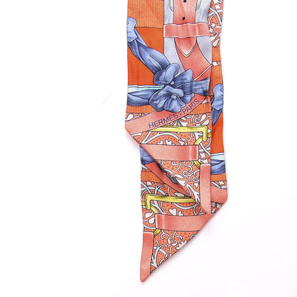 Hermes Silk Grand Manege Fleuri Twilly Orange Turquoise Gris 2 of 3
