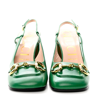 Gucci Malaga Kid Horsebit 75mm Slingback Pumps 39 New Shamarock 2 of 10