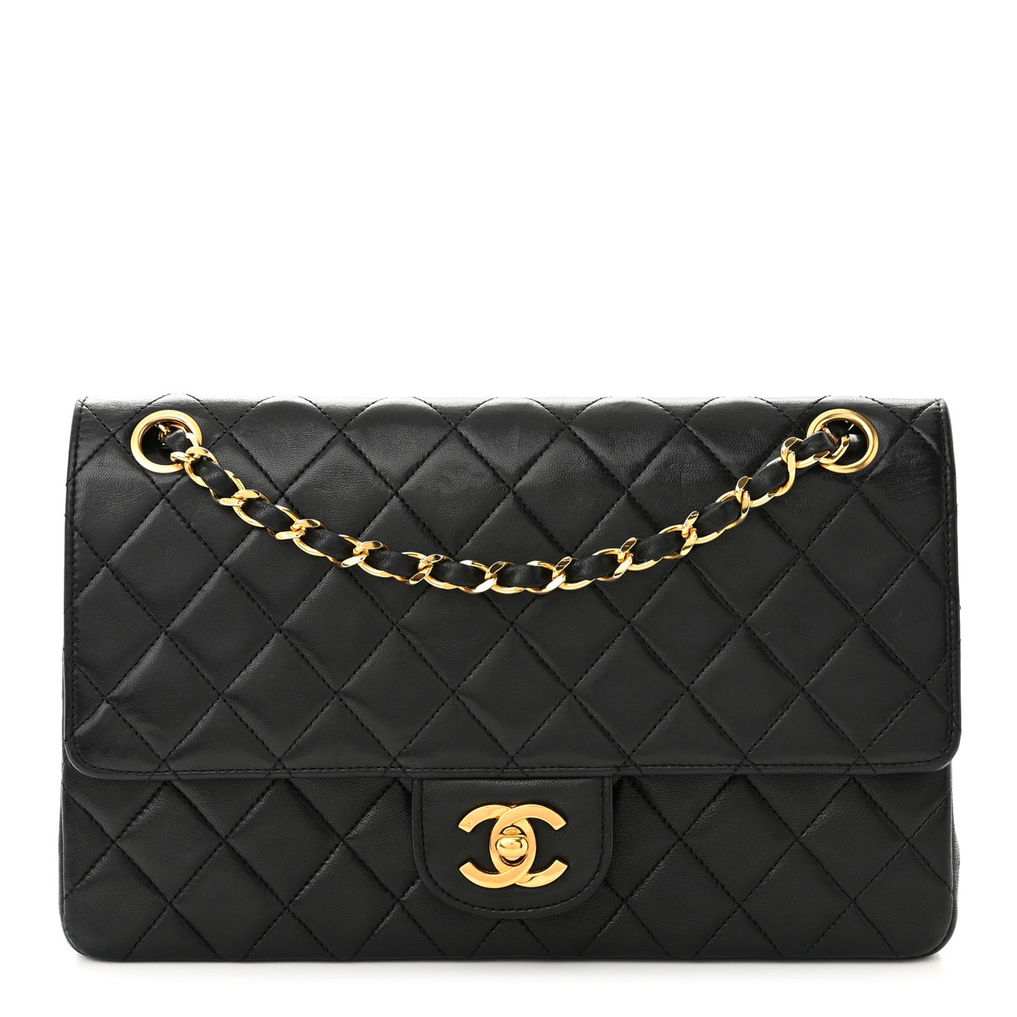 Lambskin Quilted Medium Double Flap Black