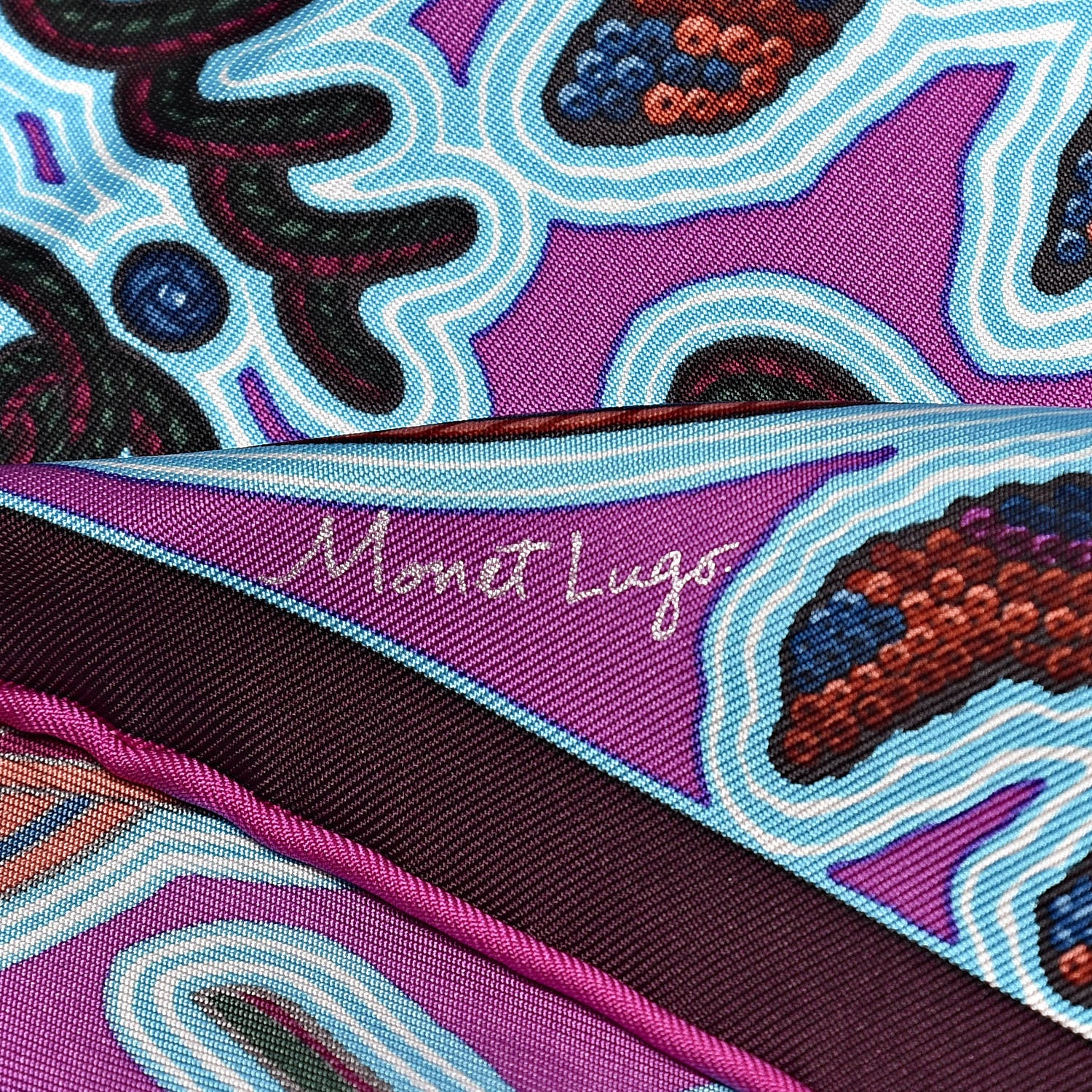 Hermes Silk L'Arbre Du Vent Scarf 90 Bleu Fuchsia Turquoise 4 of 5