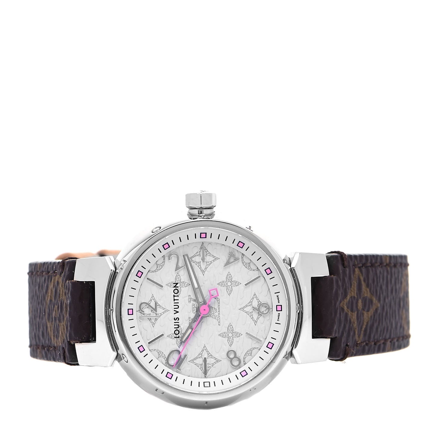 Stainless Steel Monogram 28mm Tambour Quartz Watch White