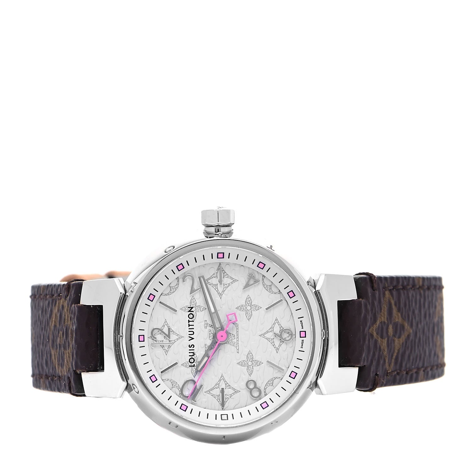 Louis Vuitton Stainless Steel Monogram 28mm Tambour Quartz Watch White 2 of 5