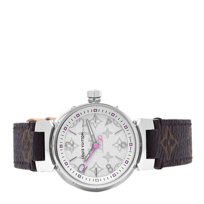 Louis Vuitton Stainless Steel Monogram 28mm Tambour Quartz Watch White 2 of 5