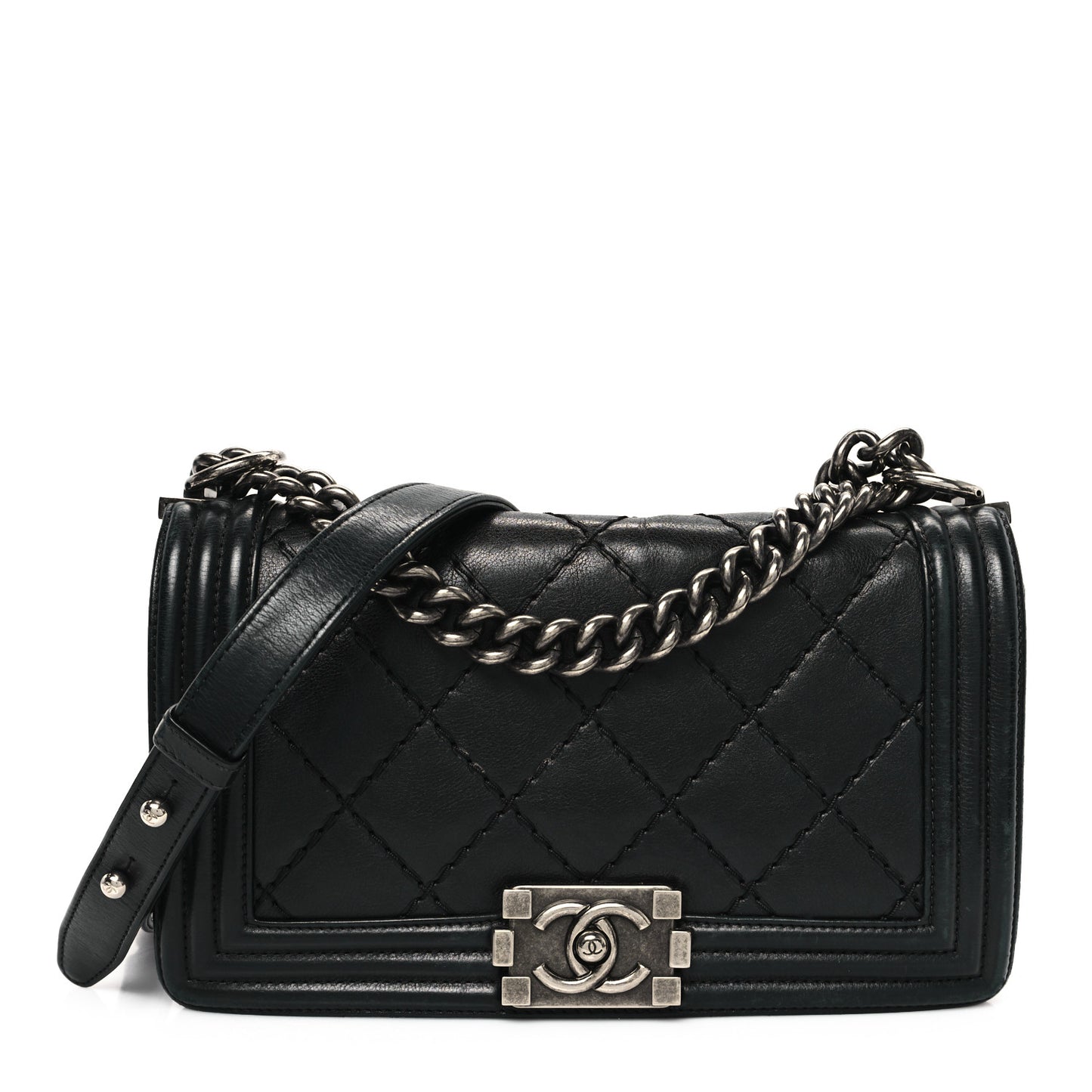 Calfskin Double Stitch Medium Boy Flap Black