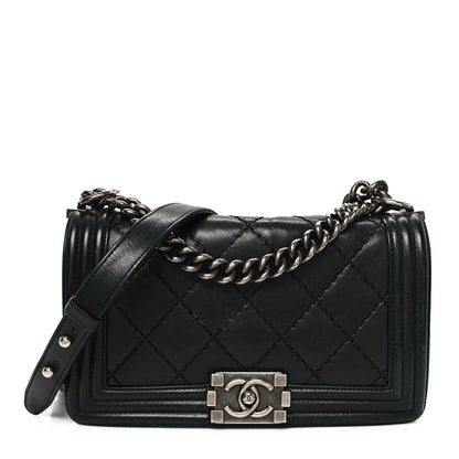 Chanel Calfskin Double Stitch Medium Boy Flap Black 1 of 12