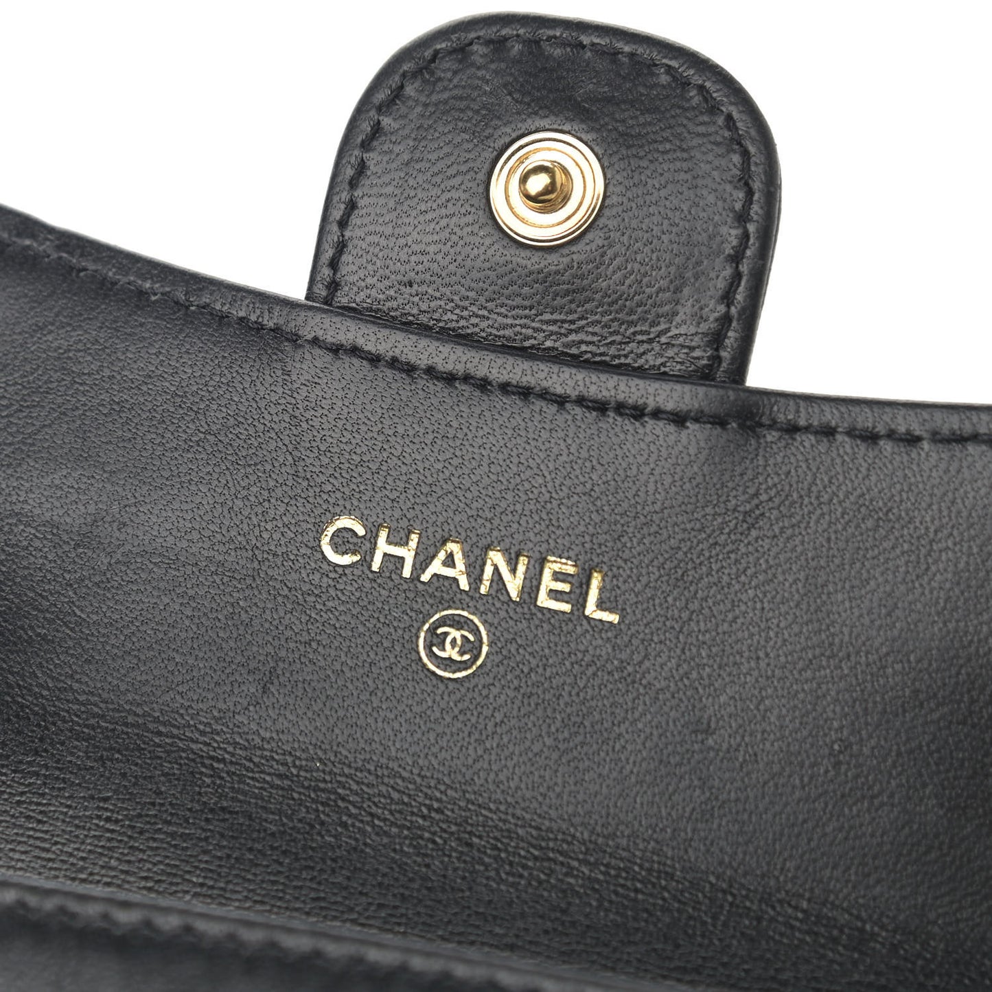 Lambskin Quilted Flap Card Holder Black