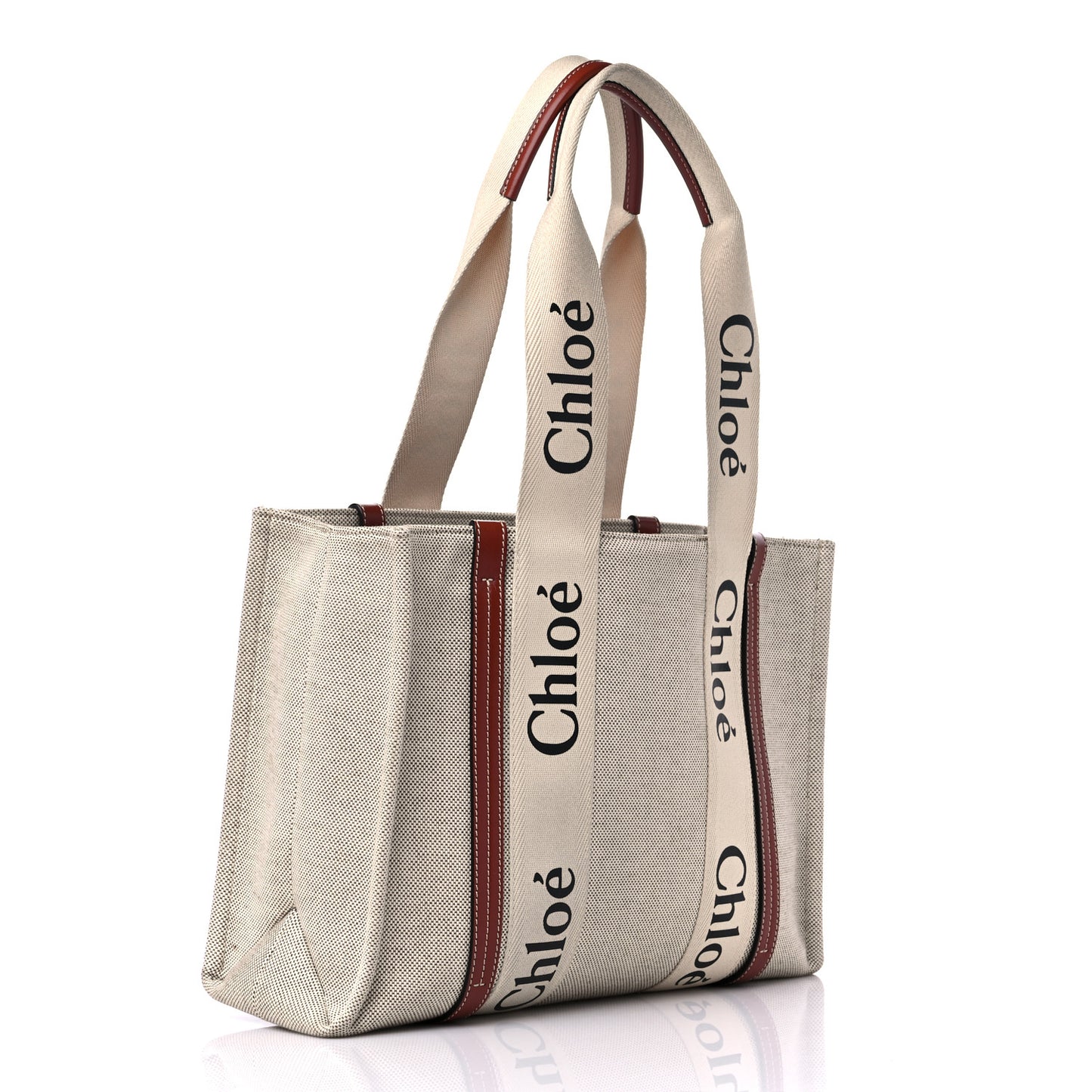 Cotton Calfskin Medium Woody Ribbon Tote White Brown