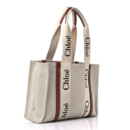 Chloe Cotton Calfskin Medium Woody Ribbon Tote White Brown 3 of 14