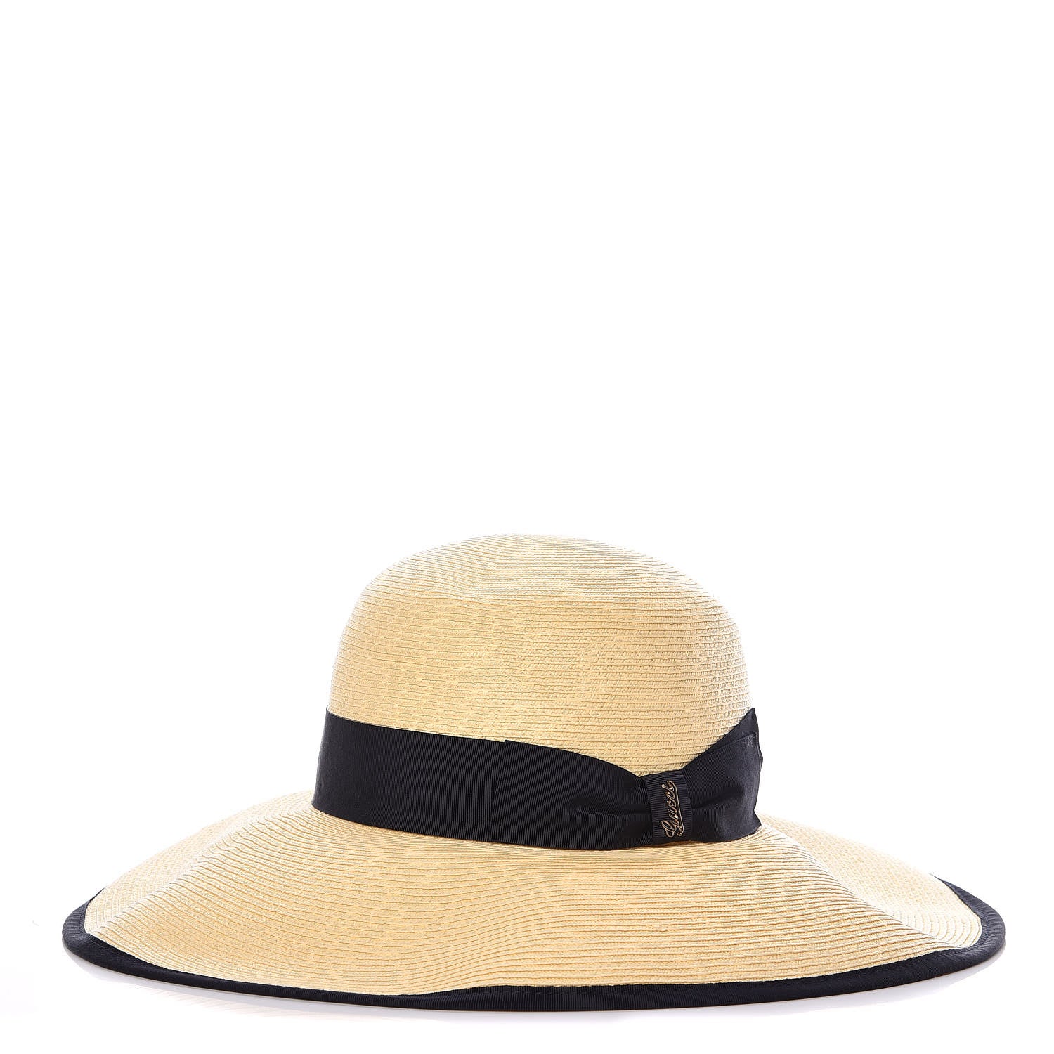 Gucci Straw Wide Brim 1973 Hat M Black Natural 1 of 9