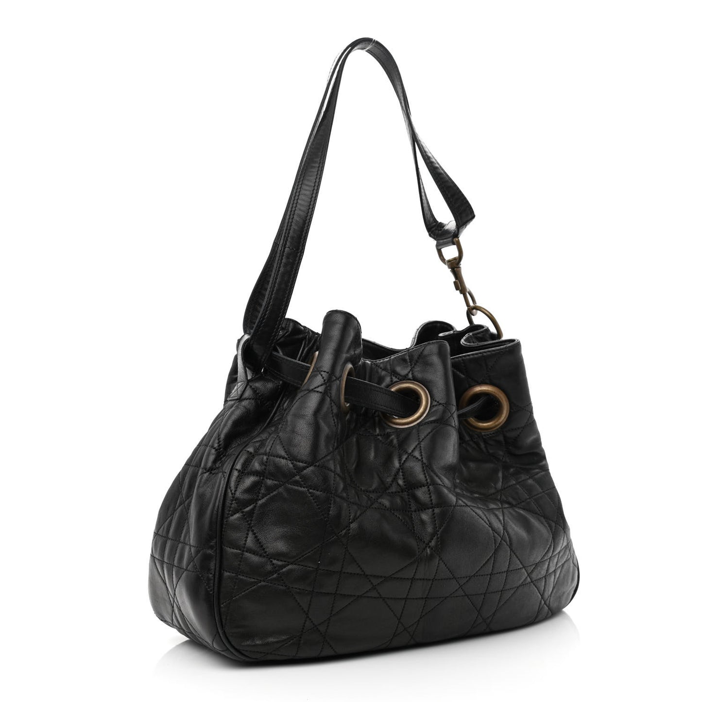 Lambskin Cannage Drawstring Bag Black