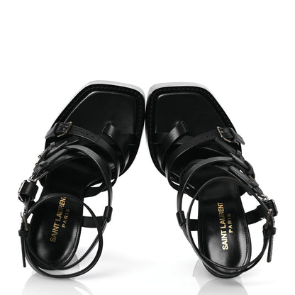 Saint Laurent Calfskin Platz Platform Sandals 37.5 Black 2 of 13