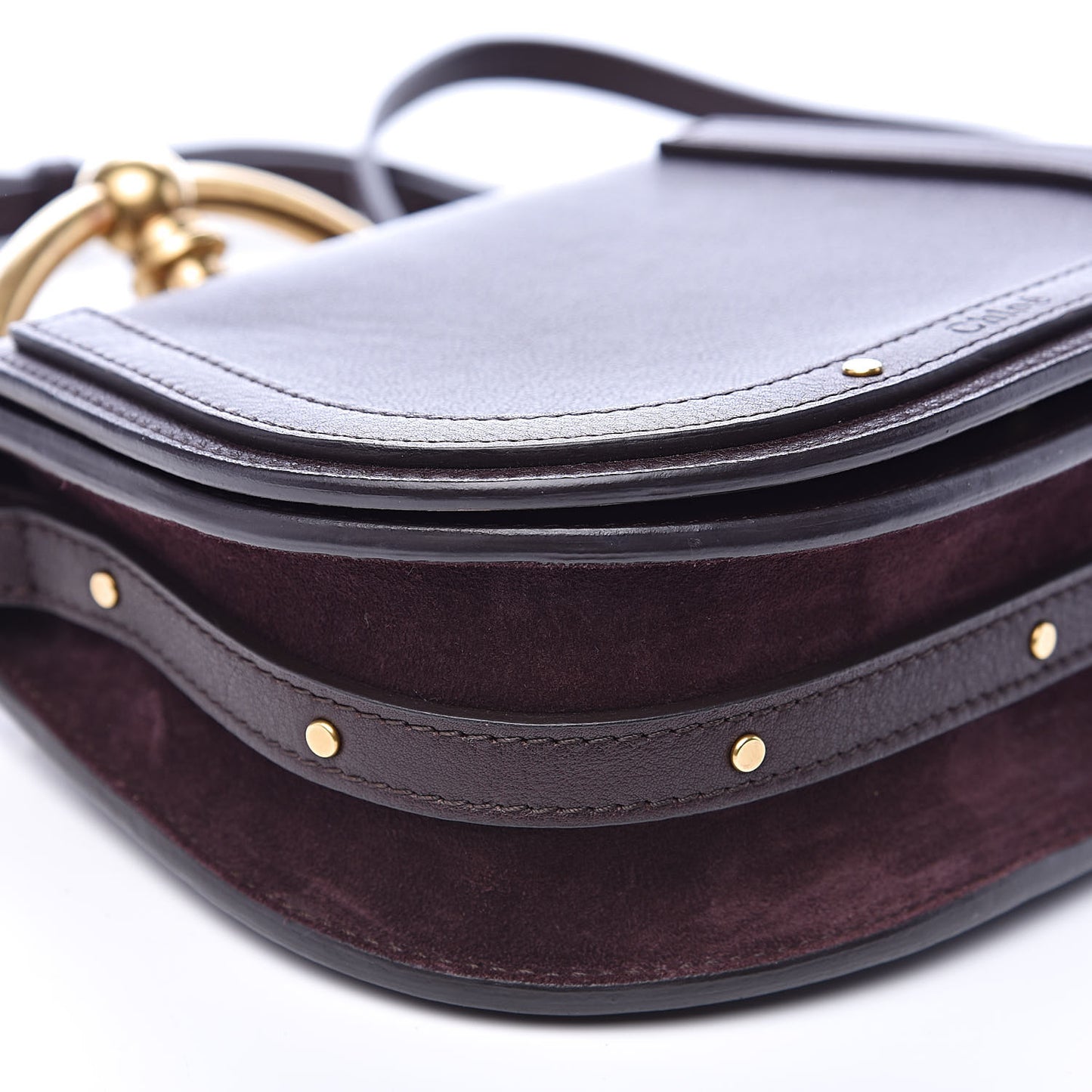 Calfskin Suede Small Nile Bracelet Bag Carbon Brown