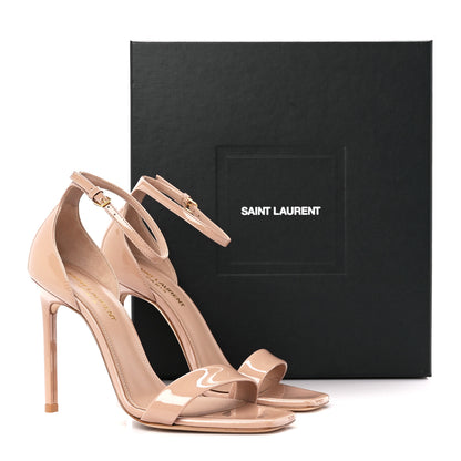 Saint Laurent Patent Calfskin Amber 105 Ankle Strap Sandals 37 Nude 9 of 9