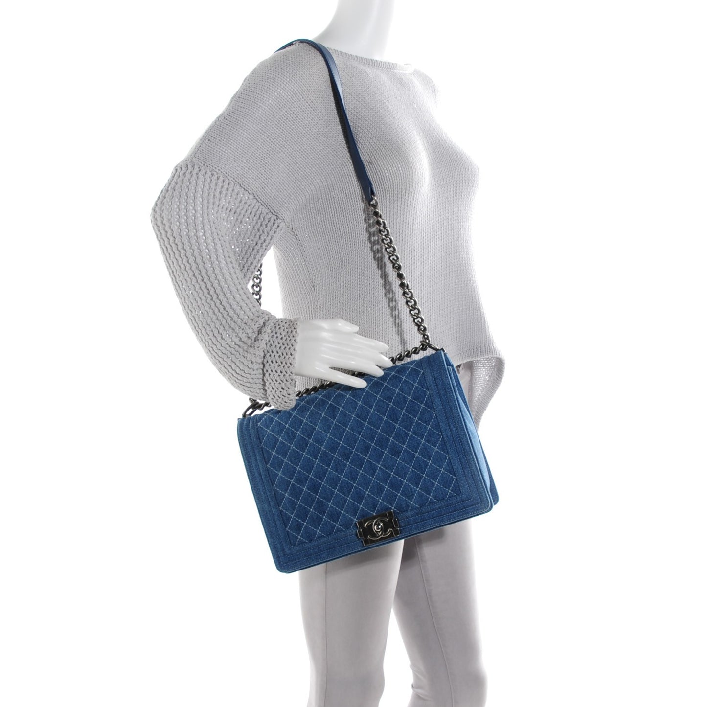 Denim Quilted Large Boy Flap Blue